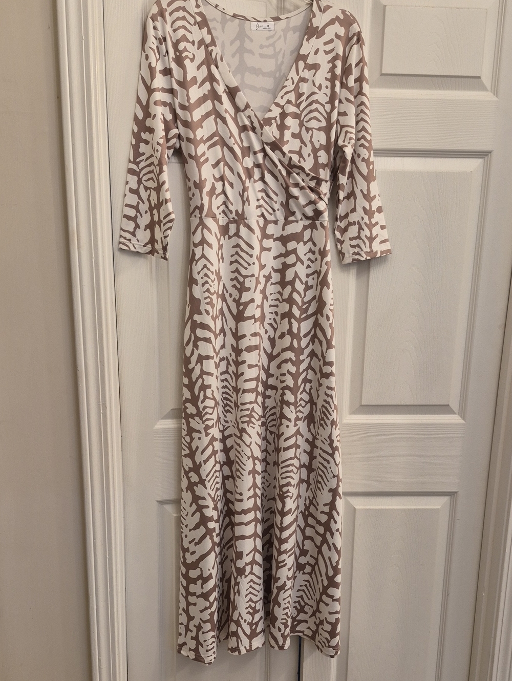 Neutral Print Wrap-Style Maxi Dress